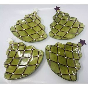 Vintage POTTERY BARN Season's Greetings Christmas Tree  Appetizer Plates 4 / New